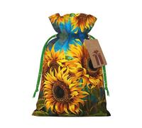 Sunflowers Painting Printed Christmas Drawstring Gift Bags-Xmas Wrapping Bags,Candy Bag,For Holiday Party Decorations,Wedding Party Supplies M Green Christmas Ribbon