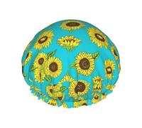 Sunflowers Pattern Women Luxury Shower Cap, Double Protection Layers Elastic, Reusable Adjustable Shower Bonnet
