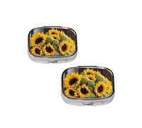 Sunflowers Pill Box 2 Compartment Medicine Pill Case,Travel Pill Organizer, Small Metal Pill Case Portable Pill Box, Perfects Gift for Anyone in Need
