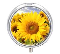 Sunflowers Pill Box Round Portable Small Pill Case Waterproof Travel Pill Box Organizer for Pocket Purse and Daily Convenience