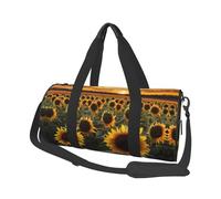 Sunflowers Print Large Round Travel Duffle Bag, Full-Print Canvas Weekender with Padded Lining, Multiple Pockets,Detachable Shoulder Strap and Soft Leather Handles