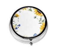 Sunflowers Print Pill Box for Pocket Round Pill Box 3 Compartment Decorative Portable Travel Pill Holder Tablet Vitamin Organizer Mini Pill Case(2pcs)