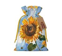 Sunflowers Printed Christmas Drawstring Gift Bags-Xmas Wrapping Bags,Candy Bag,For Holiday Party Decorations,Wedding Party Supplies M Yellow Christmas Ribbon