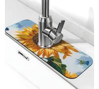 Sunflowers Printed Diatomite Kitchen Faucet Mat, Water Absorbent Sink Splash Guard, Quick Drying Faucet Pad , Non-Slip Sink Accessories for Kitchen Bathroom Counter (15" X 5.5" )
