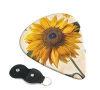 Sunflowers Printed Guitar Picks, 6 Pack with Leather Keychain Pick Holder - 0.46mm, 0.71mm, 0.96mm Assorted Thickness for Acoustic Ukulele, Electric Guitar, Acoustic Guitar, Bass