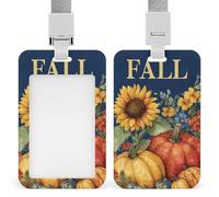 Sunflowers Pumpkins Gourds Word Fall ID Badge Holder Retractable Clip Card Holder Card Protector Name Badge Name Tag for Work Office Doctor Nurse