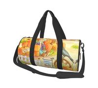 Sunflowers Pumpkins Large Round Travel Duffle Bag, Full-Print Canvas Weekender with Padded Lining, Multiple Pockets,Detachable Shoulder Strap and Soft Leather Handles