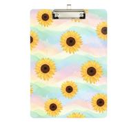 Sunflowers Rainbow Waves Pastel Clipboard Acrylic Writing Clipboards Letter Size Clipboards with Low Profile Metal Clip for Women Men Teachers Nurses