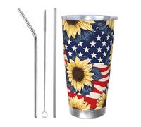Sunflowers Red and White Lines Tumblers 20 oz Stainless Steel Tumbler Cup Straw Three-Piece Set for Adult Women Men, Travel Coffee Mug for Office Birthday Anniversary Wedding Party
