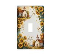 Sunflowers Single Light Switch Cover Plate, Rustic Vibrant Church Leaves Fall Yellow Plastic Standard Size Toggle Light Switch Cover for Living Room Bedroom Home Office Decor (Single)