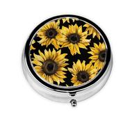 Sunflowers Small Pill Box 3 Compartment Portable Pill Box for Purse Pocket Yellow Floral Mini Medicine Organiser for Daily Vitamin Fish Oil Storage