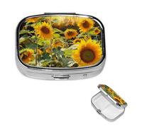 Sunflowers Square Metal Pill Box 2 Compartment Cute Travel Pill Organizer Case Portable Medicine Vitamin Organizer Pill Case for Women Men Travel Unique Gift