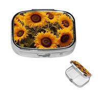 Sunflowers Square Metal Pill Box 2 Compartment Cute Travel Pill Organizer Case Portable Medicine Vitamin Organizer Pill Case for Women Men Travel Unique Gift