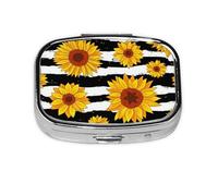 (Sunflowers) Square Pill Box with 2 Compartment Small Pill Organizer Portable Pill Case Vitamin Containers, Travel Essentials 5.5x4x1.8 cm