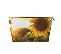 Sunflowers Sun Printed Travel Cosmetic Bags with Gold Zipper Makeup Organizer Cosmetic Case Toiletry Bag for Women Mom Girls