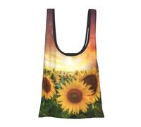 Sunflowers Sunset Sunlight Landscape Print Foldable Reusable Grocery Bag Lightweight Shopping Tote for Groceries Travel Beach Eco-Friendly Compact Adventure Tote