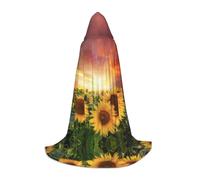 (Sunflowers Sunset Sunlight Landscape) Print Hooded Cape For Teenagers Costume Party, Halloween Hooded Cape Soft and Elastic,L