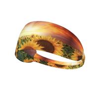 Sunflowers Sunset Sunlight Landscape Print Non-Slip Elastic Running Headband, Sweat Absorbing Stretchy Hair Bands For Gym Yoga, Soft Skin-Friendly Foldable Workout Headband