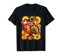 Sunflowers Turkey Blowing Bubble Thanksgiving Women Girl T-Shirt