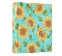 Sunflowers Turquoise 1 and A Half Inch Binders 3 Ring Holds 200 Sheets, Decorative Cute Three Ring Binder D Ring Binders for School Supplies, 1 Pack