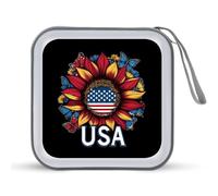 Sunflowers U.S. Flag Funny CD Holder 40 Capacity DVD Case Disc Protective Storage Organizer Bag for Car Home Travel