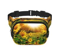 Sunflowers Under Clouds Square Double-Layer Waist Bag with All-Over Print,Durable Twill Fabric, Multi-Pocket Fanny Pack for Outdoor Sports Travel