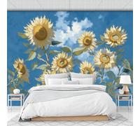 Sunflowers Under The Blue Sky Photo Wallpaper, Wall Mural Non-Woven 400 X 280 Cm Impressionist Oil Paintings, Sky Blue Wallpaper Decoration for Hallway Home and Office Wall