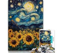 Sunflowers Under The Starry Sky 1000 Piece Jigsaw Puzzles for Adults & Teens,Challenging To Complete But Fun And Humorous Educational Game for Birthday 38x26cm