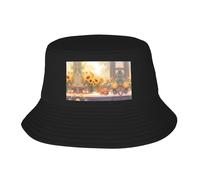 Sunflowers Under The windowsill Adult Bucket Hat Sun Protection Cap Sunshade Fisherman Hat Print Fishing Cap for Women Men Black