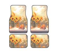 Sunflowers Under The windowsill Car Foot Mat Set of 4 Pieces Waterproof Neoprene Non Slip Grip All Weather Trim to Fit Protection
