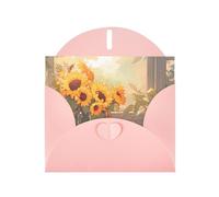 Sunflowers Under The Windowsill Horizontal Holiday Card With Pink Heart Shaped Envelope And Write Various Holiday Greetings