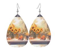 Sunflowers under the windowsill Leather Earring Pairs Teardrop Faux Leather Earrings Set for Women Lightweight Leather Dangle Drop Earrings.