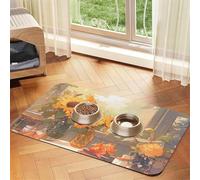 Sunflowers under the windowsill Pet Water Absorbent Faux Leather Feeding Mat 30x45cm Non Slip Durable Mat for Cat and Dog Bowls