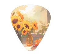 Sunflowers under the windowsill Printed guitar picks for acoustic, electric, and band players, 12 pieces in 3 different thicknesses