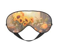 Sunflowers Under The windowsill Prints Double-Sided Eye Mask Adjustable Design Light-Blocking and Breathable Suitable for Rest and Travel.