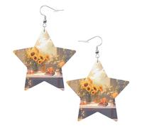 Sunflowers under the windowsill Prints Leather Star-Shaped Earrings Lightweight And Stylish Accessories For Parties Dances And Everyday Life.