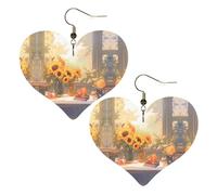 Sunflowers under the windowsill Prints Stylish Heart-Shaped Earrings Lightweight Women'S Accessories Perfect For Parties And Valentine'S Day.