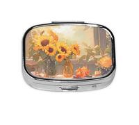 Sunflowers Under The windowsill Square Pill Box Lightweight and Portable, with 2 Plastic Inserts, Suitable for Carrying in Pockets or Wallets.
