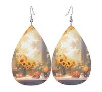 Sunflowers under the windowsill Teardrop-shaped leather earrings are a luxurious and fashionable accessory suitable for women, showcasing individual charm.