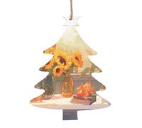 Sunflowers under the windowsill Wooden Tree Ornaments Christmas Tree Shape 6 PCS, Hanging Decorative Pendants, Vintage Design for Holiday