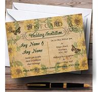 Sunflowers Vintage Shabby Chic Postcard Personalised Wedding Invitations