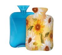 Sunflowers Watercolor Painting Hot Water Bottle with Cover, 2L PVC Hot Water Bag for Pain Relief, Hand Foot Warmer, Hot & Cold Therapy with Removable Cover, Gift for Women Kids Family