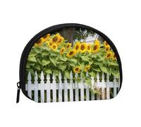 Sunflowers White Picket Fence Coin Purse Personalized Coin Bag for Women Men Change Purse Small Wallets with Zipper Mini Shell Coin Pouch Outdoor Shopping Change Storage Bag Handbags Gifts