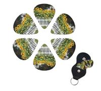Sunflowers White Picket Fence Guitar Picks 6 Pack 3 Different Thickness Celluloid Guitar Plectrums with Guitar Pick Holder Personalized Guitar Pick for Acoustic Guitar, Electric Guitar, Bass, Ukulele