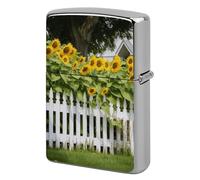 Sunflowers White Picket Fence Lighter Case Metal Protective Cover with Double-Sided Art Design, Cool Lighters Pouch Shockproof Lighter Cover for Men Women Gifts, Lighters Not Included