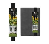 Sunflowers White Picket Fence Pen Holder for Notebook, PU Leather Pen Sleeve Pouch for Gift, Detachable Bookmark Elastic Journal Pencil Holder Case - Hold 2-3 Pens, Black