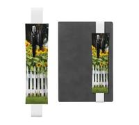 Sunflowers White Picket Fence Pen Holder for Notebook, PU Leather Pen Sleeve Pouch for Gift, Detachable Bookmark Elastic Journal Pencil Holder Case - Hold 2-3 Pens, White
