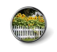 Sunflowers White Picket Fence Round Lapel Pins Backpack Pin Cute Brooch Decoration Brooches for Women Men Fashion Button Badges for Hat Backpacks Purses Jackets Shirt Suit
