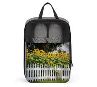 Sunflowers White Picket Fence Shoe Bag Waterproof & Breathable Shoe Pouch for Travel, Portable Carry Case for Sports Sneakers, Gym, Vacation