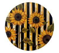 Sunflowers with Black Stripes Small Round Mouse Pad, Anti-Slip Rubber Computer Mousepad for Office Home Gaming Laptop, 10 x 10 Inch